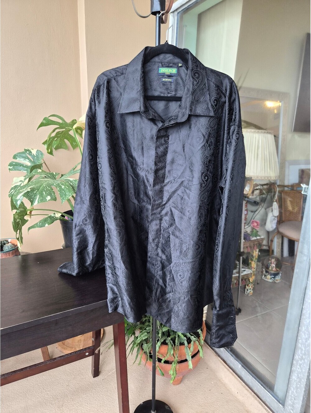 Inserch Icon 5XL Black Jacquard Paisley French Cuff Dress Shirt